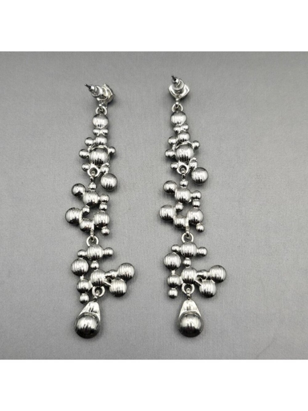 Vintage Multicolor Glass Crystal Drop Dangle Earrings 3.5" Silver Tone Statement - Picture 2 of 4